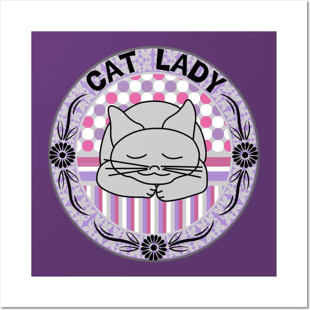 Cat Lady Pink Pattern Oval Wall Art by Barthol Graphics